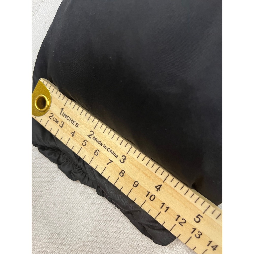 Black Hooded Puffer Jacket Faux Fur Lined Quilted Winter Coat Zip Snap Front - Picture 7 of 8